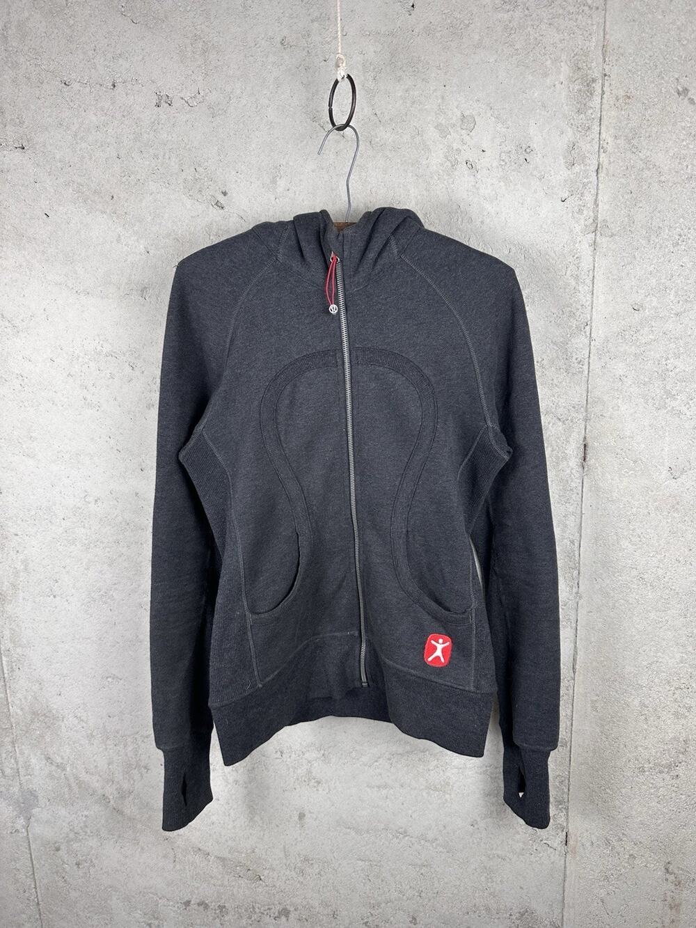 Lululemon Dark Gray Scuba Hoodie Special Addition Chakra Muladhara Sz 6
